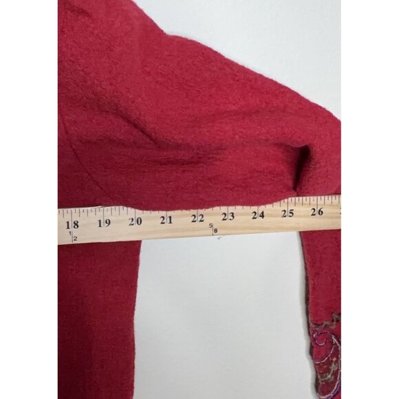 Icelandic Design Boiled Wool Jacket Womens Size M Embroidered Zip Sweater Pocket - Picture 5 of 8